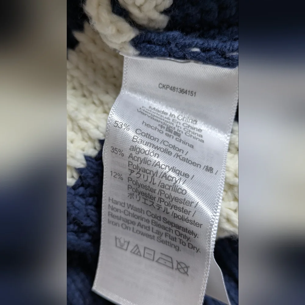 Madewell Wide Rib Turtleneck Crop Sweater New Sz S Oversized Striped Blue Cream - Picture 13 of 13